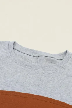 Discount Dear-Lover Colorblock Striped Bishop Sleeve Top Gray