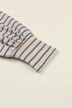 Discount Dear-Lover Colorblock Striped Bishop Sleeve Top Gray