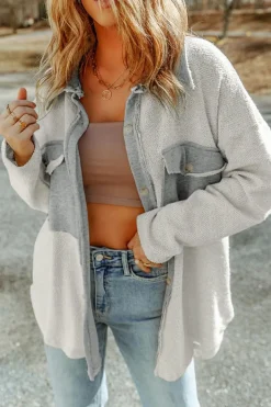 New Dear-Lover Contrast Flap Pockets Relaxed Shacket Gray