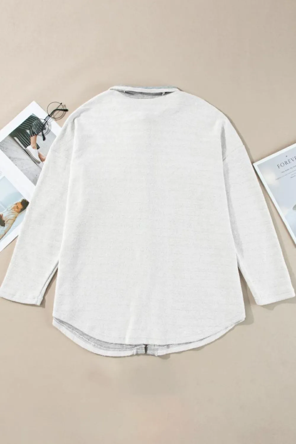 New Dear-Lover Contrast Flap Pockets Relaxed Shacket Gray