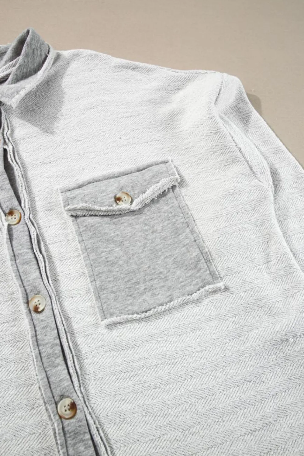 New Dear-Lover Contrast Flap Pockets Relaxed Shacket Gray