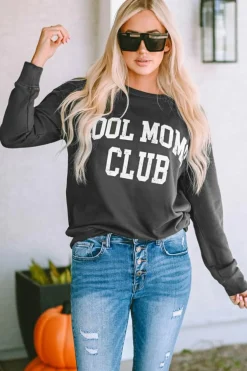 Sale Dear-Lover COOL MOMS CLUB Drop Shoulder Sweatshirt Gray