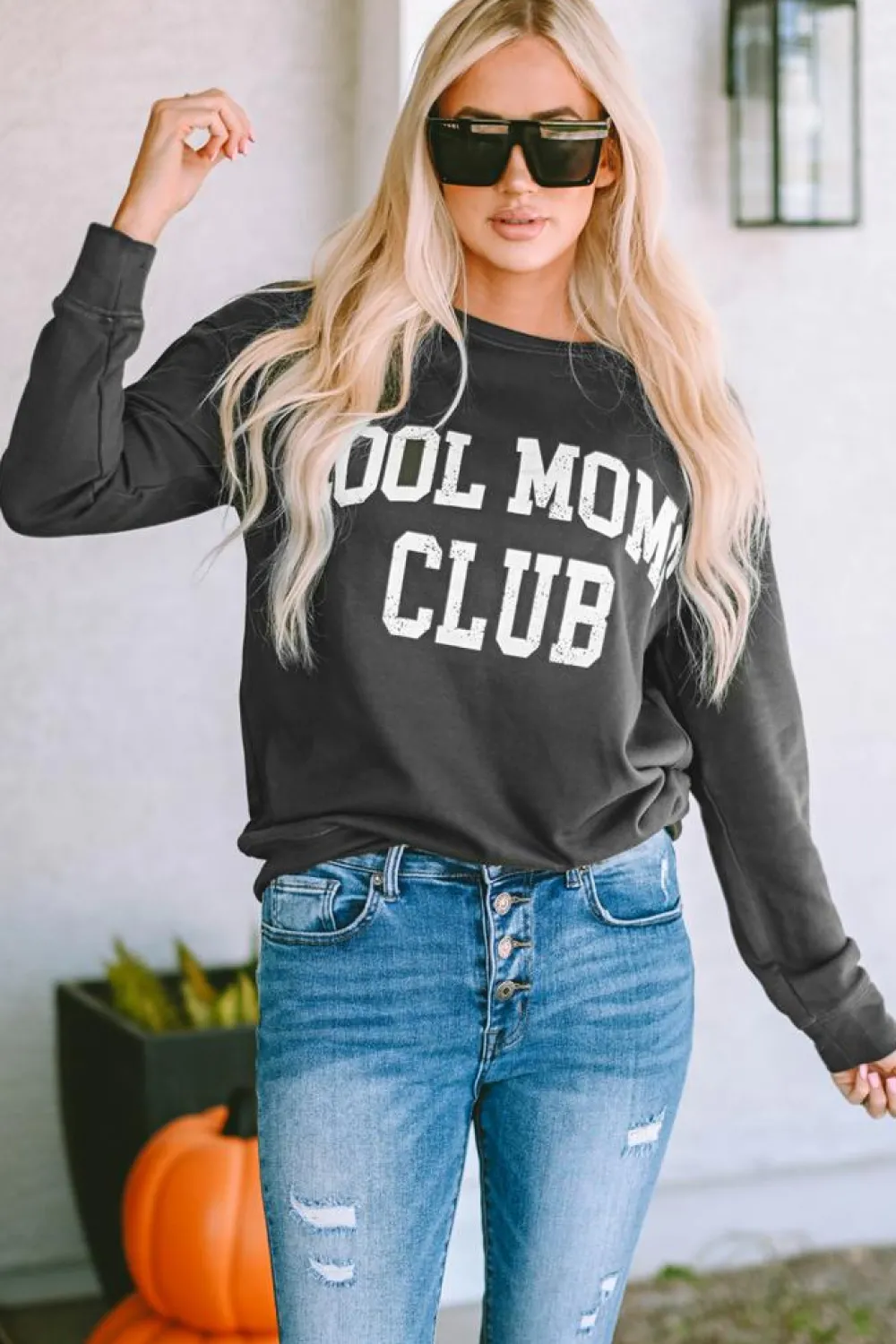 Sale Dear-Lover COOL MOMS CLUB Drop Shoulder Sweatshirt Gray