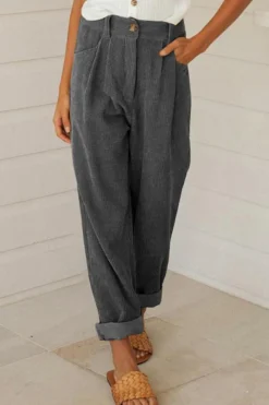 New Dear-Lover Corduroy High Waist Straight Leg Pants Gray