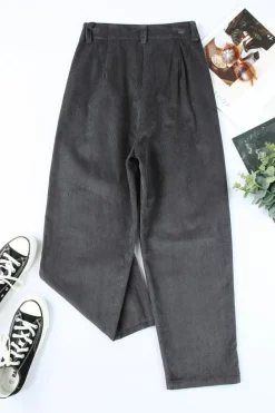 New Dear-Lover Corduroy High Waist Straight Leg Pants Gray