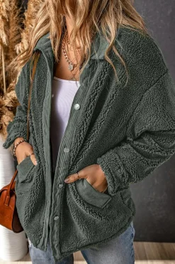 New Dear-Lover Corduroy Trim Elbow Patch Sherpa Jacket Gray