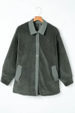 New Dear-Lover Corduroy Trim Elbow Patch Sherpa Jacket Gray