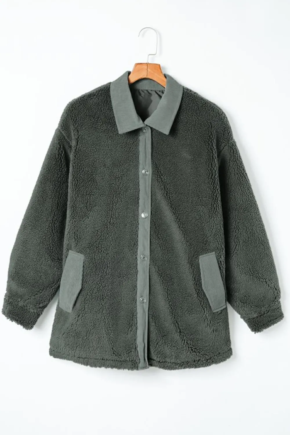 New Dear-Lover Corduroy Trim Elbow Patch Sherpa Jacket Gray