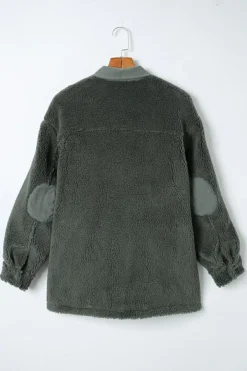 New Dear-Lover Corduroy Trim Elbow Patch Sherpa Jacket Gray