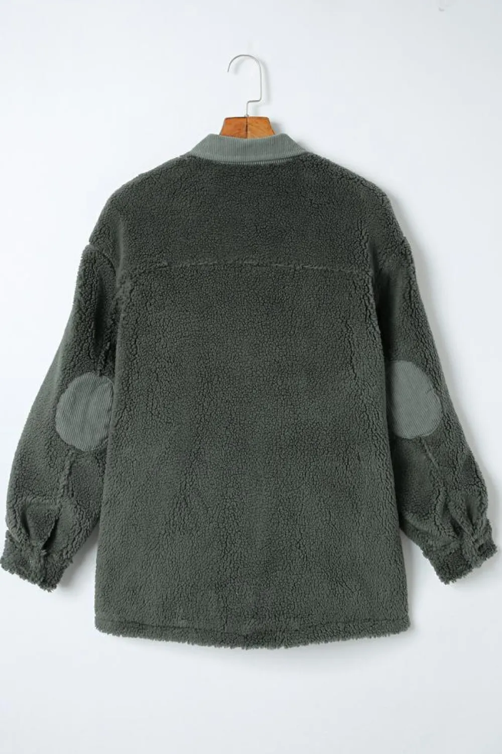 New Dear-Lover Corduroy Trim Elbow Patch Sherpa Jacket Gray