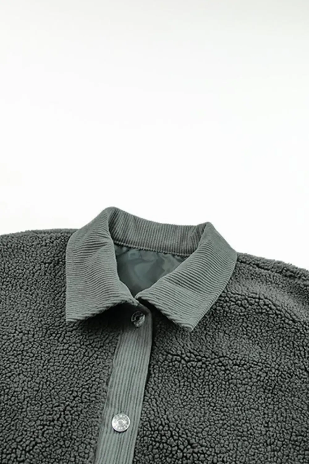 New Dear-Lover Corduroy Trim Elbow Patch Sherpa Jacket Gray