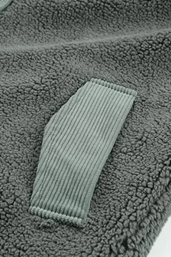 New Dear-Lover Corduroy Trim Elbow Patch Sherpa Jacket Gray