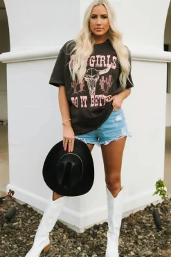 Online Dear-Lover COWGIRLS DO IT BETTER Graphic Print Oversized T Shirt Gray