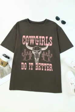 Online Dear-Lover COWGIRLS DO IT BETTER Graphic Print Oversized T Shirt Gray