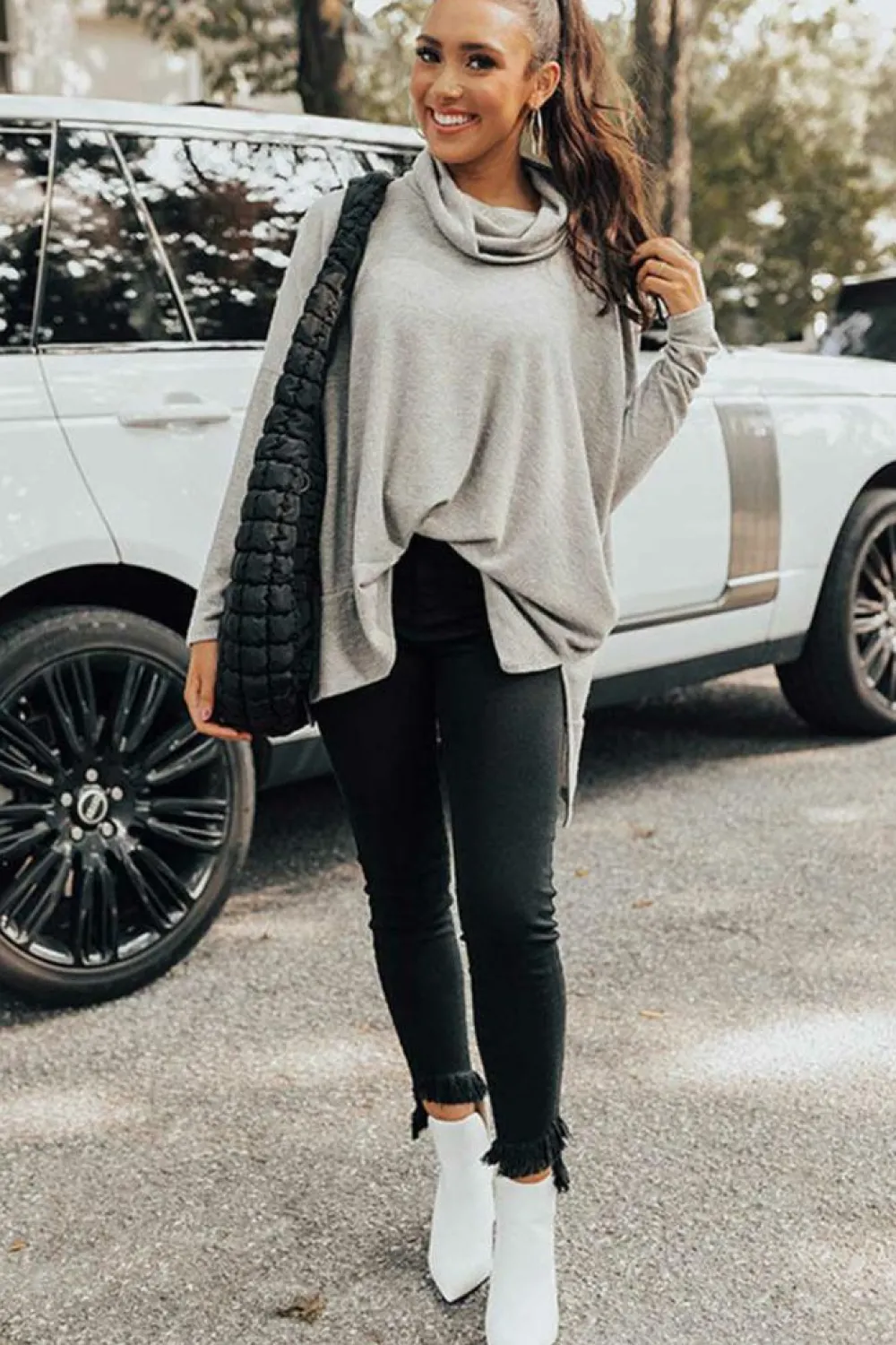 Discount Dear-Lover Cowl Neck Shift Tunic Top Gray