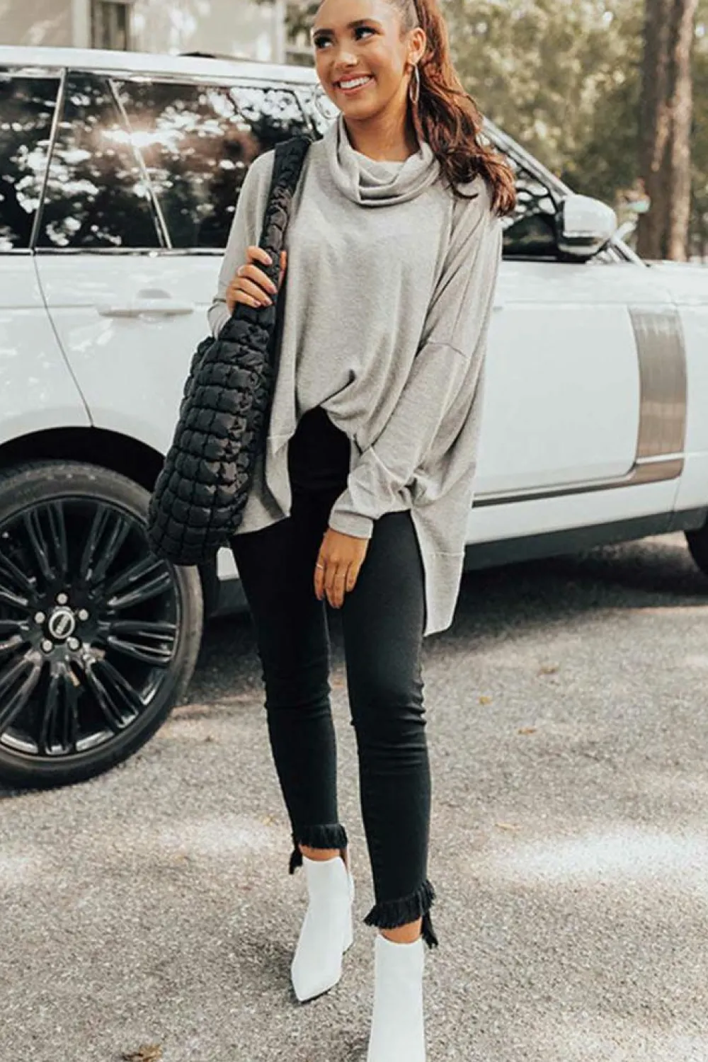 Discount Dear-Lover Cowl Neck Shift Tunic Top Gray