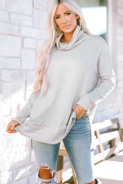 Discount Dear-Lover Cowl Neck Shift Tunic Top Gray