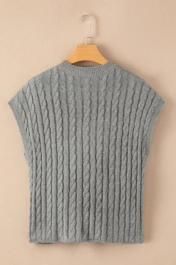 Sale Dear-Lover Crew Neck Cable Knit Short Sleeve Sweater Gray