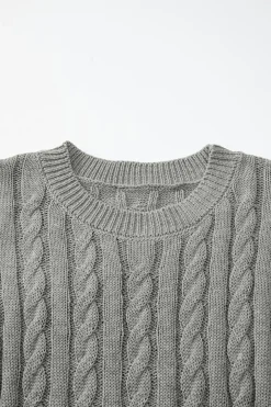 Sale Dear-Lover Crew Neck Cable Knit Short Sleeve Sweater Gray