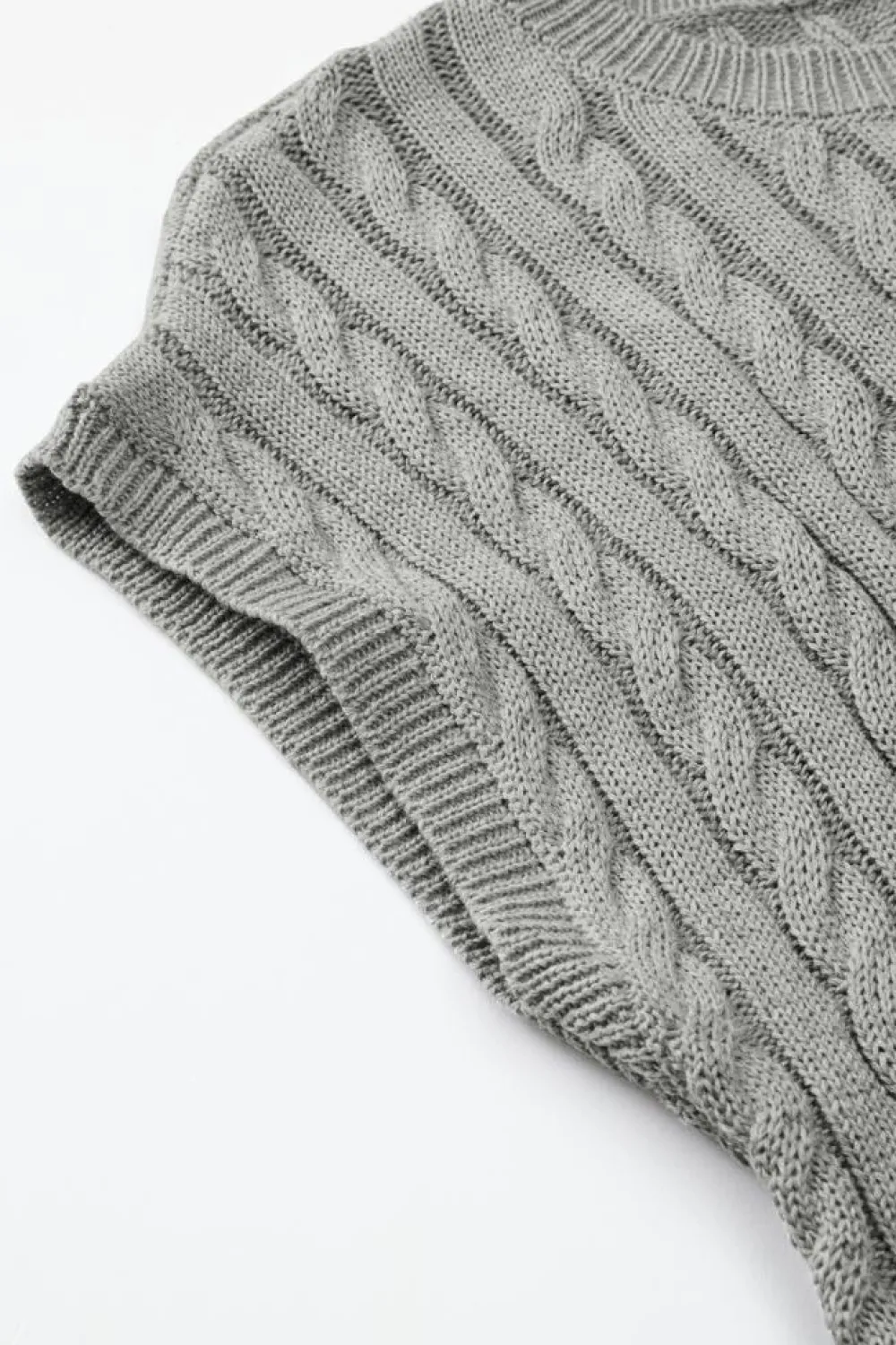 Sale Dear-Lover Crew Neck Cable Knit Short Sleeve Sweater Gray