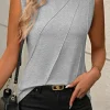 New Dear-Lover Crew Neck Pleated Tank Top Gray