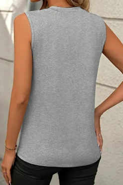 New Dear-Lover Crew Neck Pleated Tank Top Gray