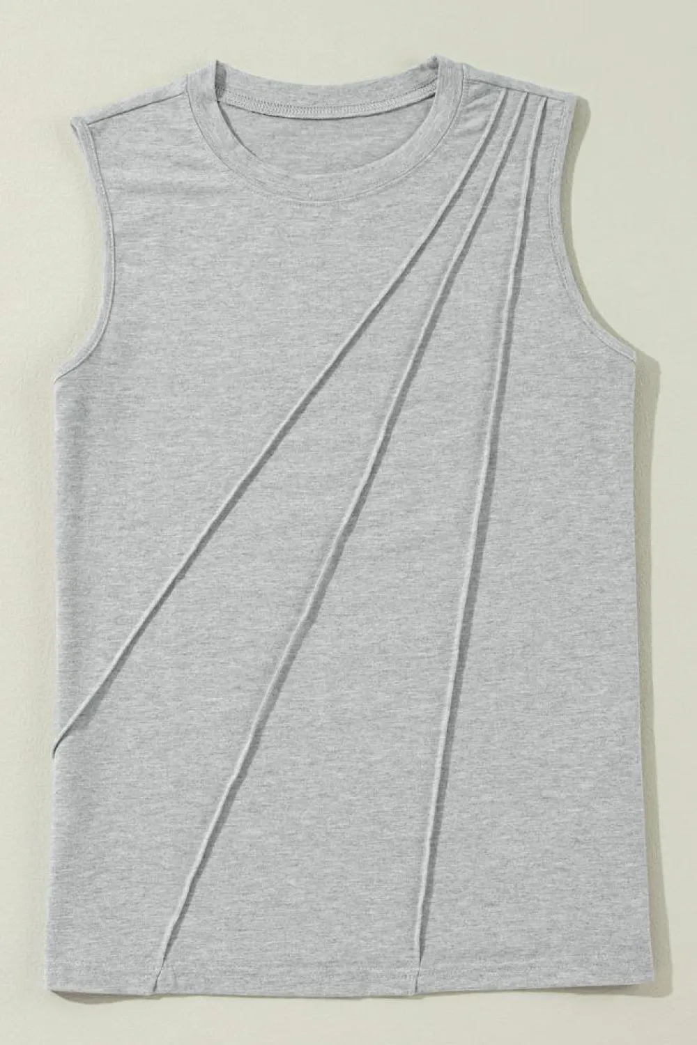 New Dear-Lover Crew Neck Pleated Tank Top Gray