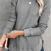Hot Dear-Lover Crew Neck Ribbed Trim Waffle Knit Top Gray