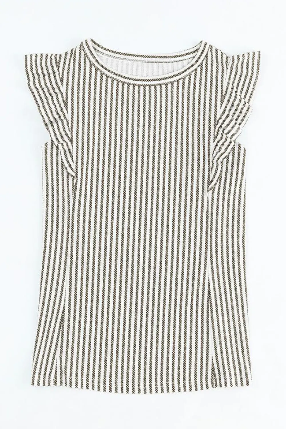 Clearance Dear-Lover Crew Neck Ruffled Striped Tank Top Gray