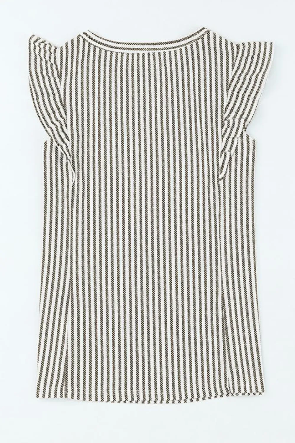 Clearance Dear-Lover Crew Neck Ruffled Striped Tank Top Gray