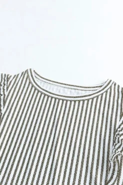 Clearance Dear-Lover Crew Neck Ruffled Striped Tank Top Gray