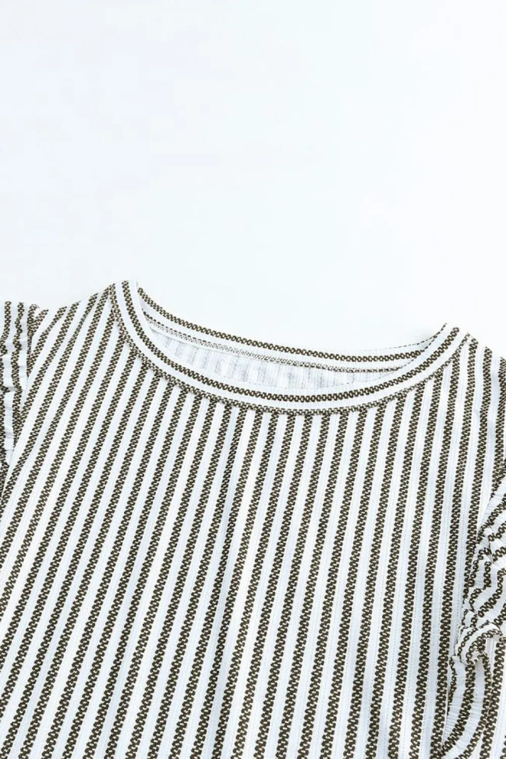 Clearance Dear-Lover Crew Neck Ruffled Striped Tank Top Gray