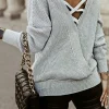 Discount Dear-Lover Cross Back Hollow-out Sweater Gray