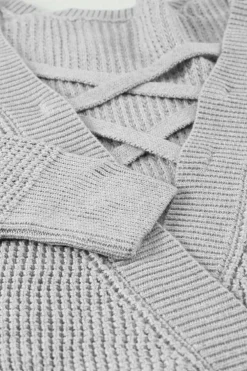 Discount Dear-Lover Cross Back Hollow-out Sweater Gray