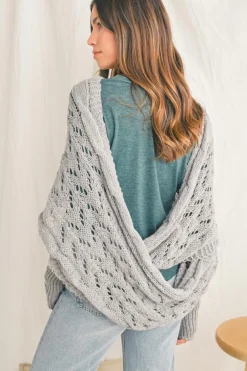 Discount Dear-Lover Cross Detail Hollowed Knit Scarf with Sleeves Gray