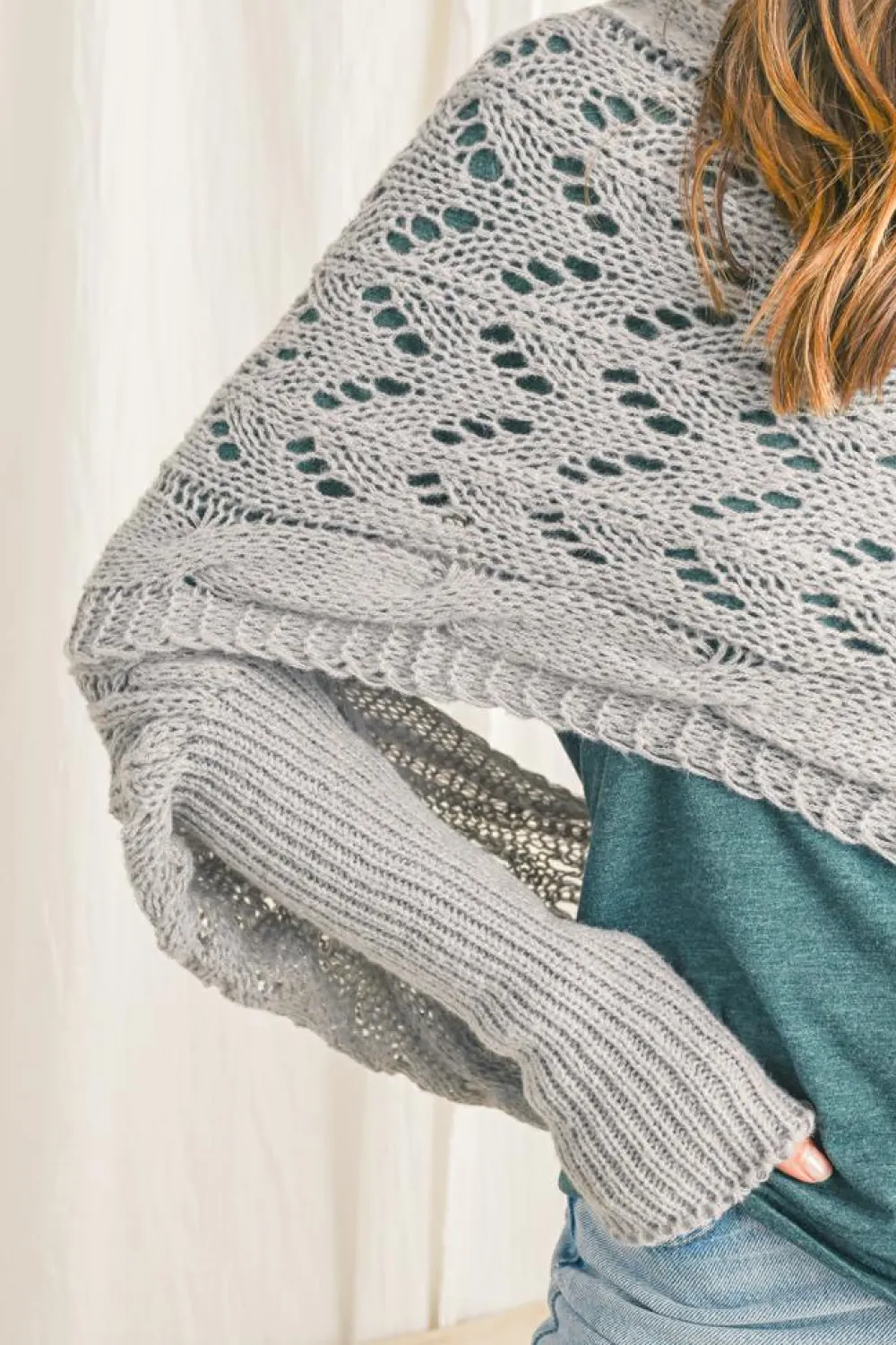 Discount Dear-Lover Cross Detail Hollowed Knit Scarf with Sleeves Gray