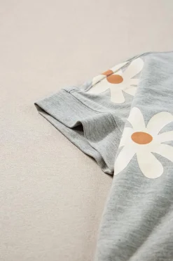 Hot Dear-Lover Daisy Flower Printed Casual T Shirt Gray
