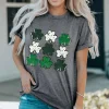 New Dear-Lover Dotted Clovers Print Round Neck T Shirt Gray
