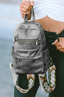 Hot Dear-Lover Double Zipper Faux Leather Backpack Gray