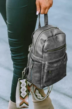 Hot Dear-Lover Double Zipper Faux Leather Backpack Gray