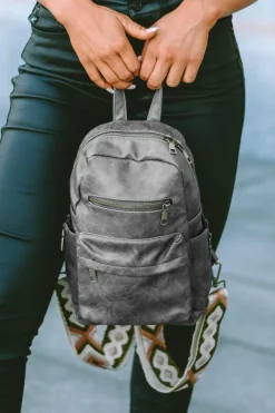 Hot Dear-Lover Double Zipper Faux Leather Backpack Gray