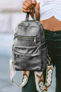 Hot Dear-Lover Double Zipper Faux Leather Backpack Gray