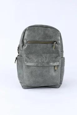Hot Dear-Lover Double Zipper Faux Leather Backpack Gray
