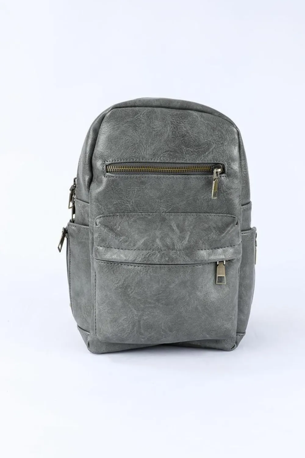 Hot Dear-Lover Double Zipper Faux Leather Backpack Gray