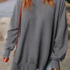 New Dear-Lover Drop Shoulder Ribbed Trim Oversized Sweatshirt Gray