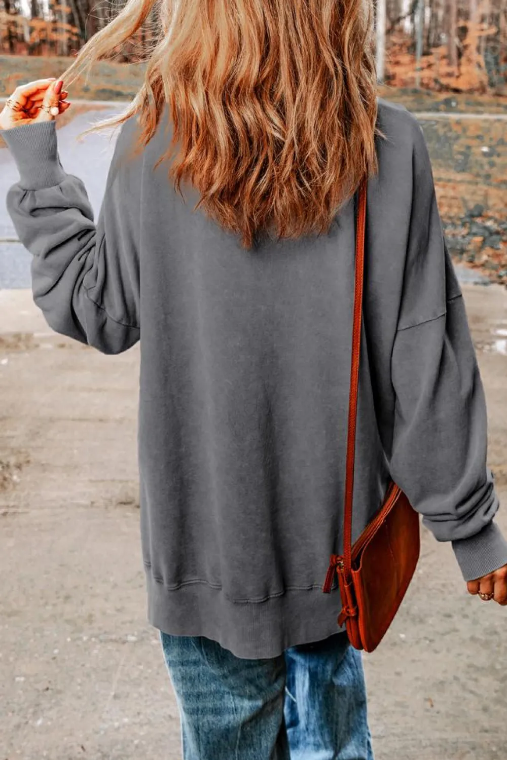 New Dear-Lover Drop Shoulder Ribbed Trim Oversized Sweatshirt Gray