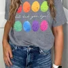 Fashion Dear-Lover Easter Eggs Print Crew Neck T Shirt Gray