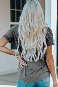 Fashion Dear-Lover Easter Eggs Print Crew Neck T Shirt Gray