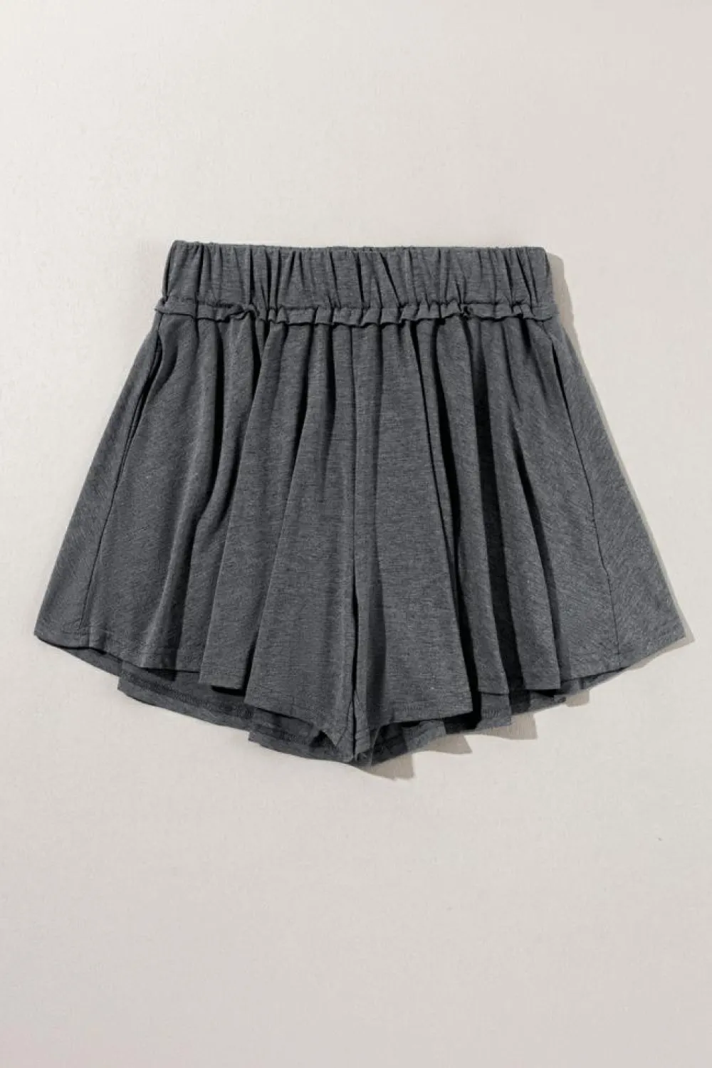 Fashion Dear-Lover Elastic Waist Culotte Shorts Gray