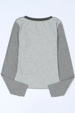 Hot Dear-Lover Expose Seam Color Block Ribbed Knit Top Gray